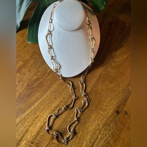 Elegant Sculptural Gold Tone Chain Necklace 37 inches